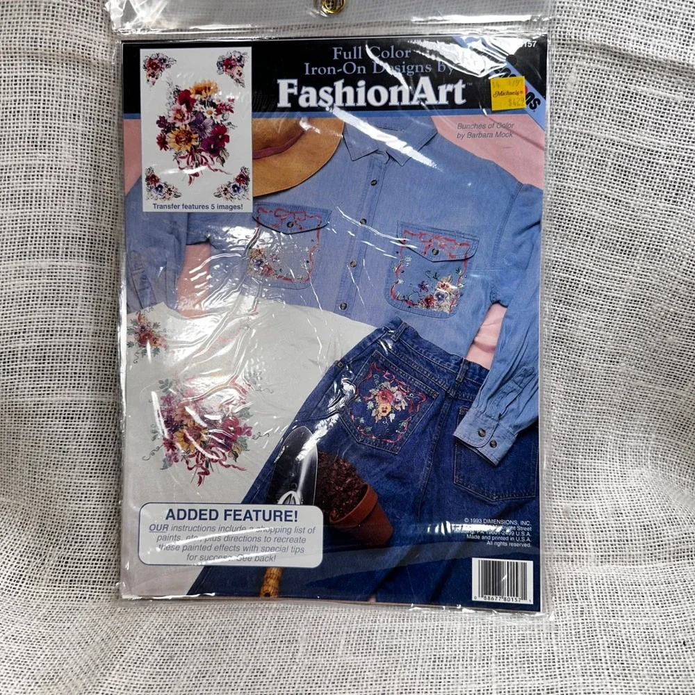 Vintage 1993 Dimension FashionArt Iron On Transfer Floral Barbara Mock 80157 NOS